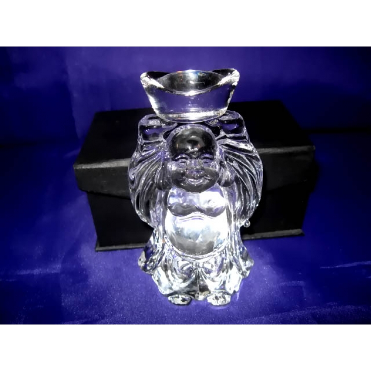 FSH108 Feng Shui Optical Crystal Buddha with Ingot for Great Wealth 8cm high