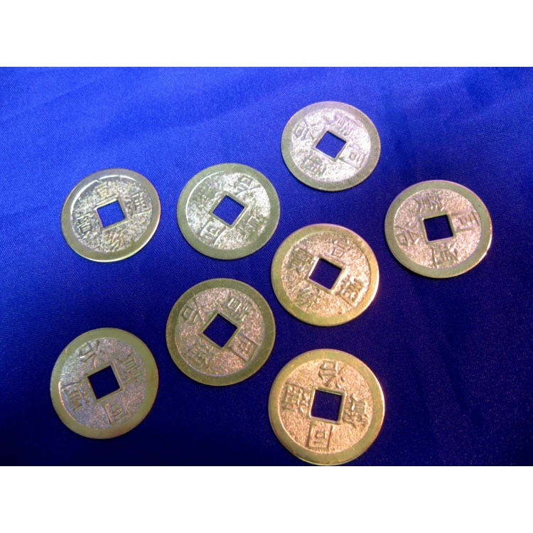 FSH038 Feng Shui Set Eight I-Ching Chinese Coins 25mm 22 Ct Gold Plated