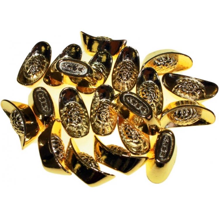 FSH058 Feng Shui Gold Ingots Lucky Wealth Cures 24 Carat Gold-Plated