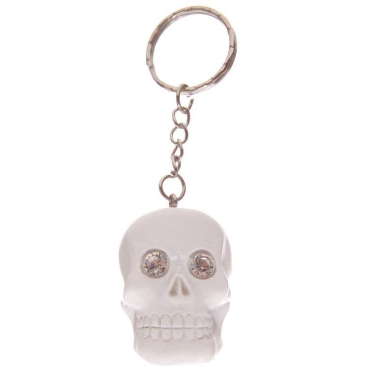 GTH143 Crystal Eyed Skull Key Ring: White
