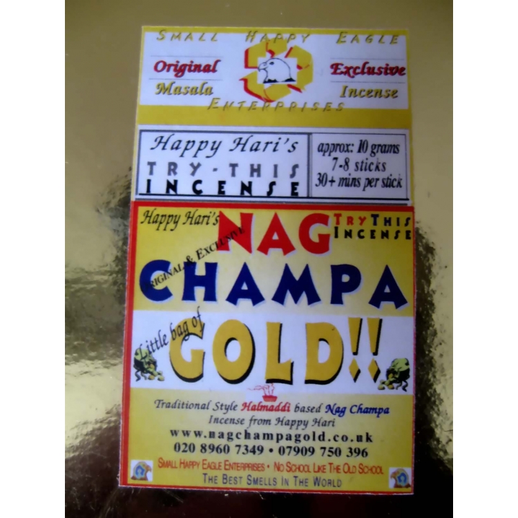 INC002 Happy Hari Gold Organic Halmaddi Nag Champa: Five Packs (40 Sticks)