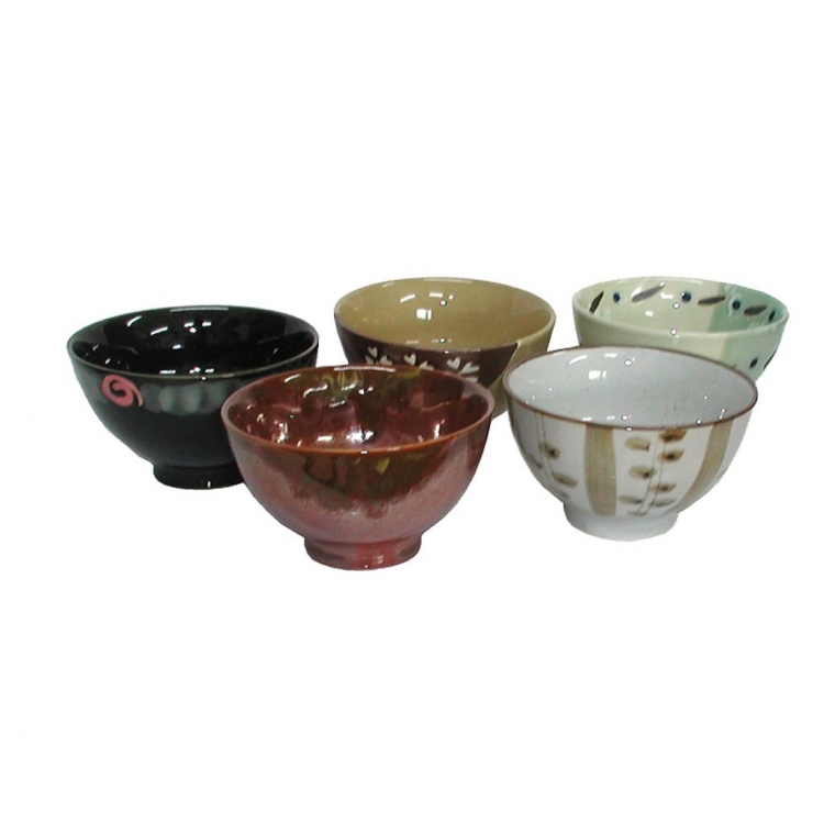 HSH282 Feng Shui Chinese Porcelain Rice Bowls (Set of Five) 11.5cm: Mixed Pattern