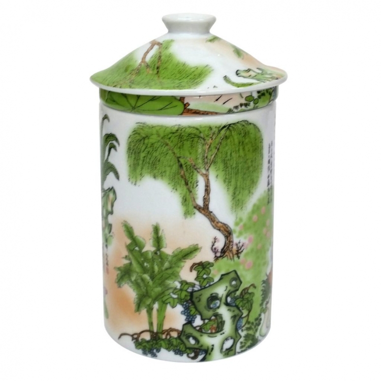 FSH265 Feng Shui Porcelain Mug with Infuser: Garden Ladies with Cranes