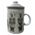 FSH250B Feng Shui Porcelain Mug with Infuser: Terracotta Soldiers Black Rim