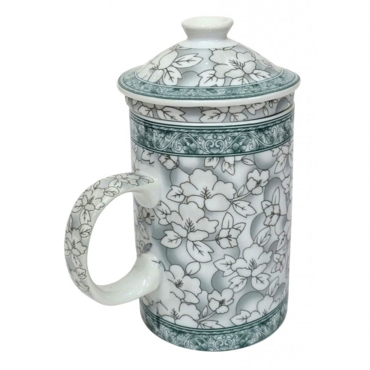 FSH270 Feng Shui Porcelain Mug with Infuser: Jasmine Blossom