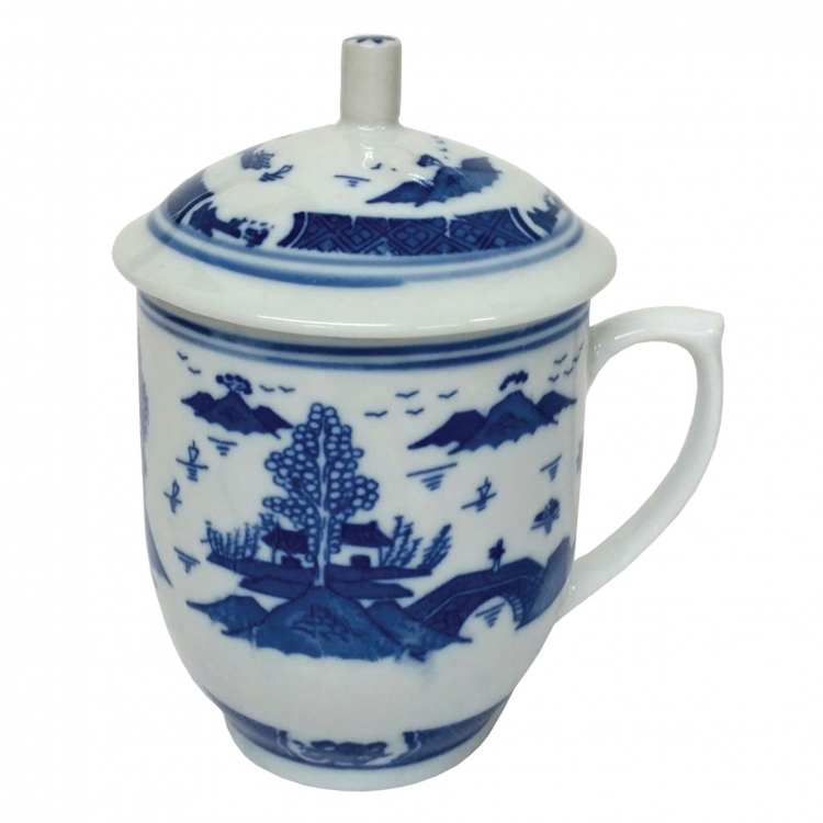 GSH252 Feng Shui Chinese Porcelain Mug: Pagoda Garden