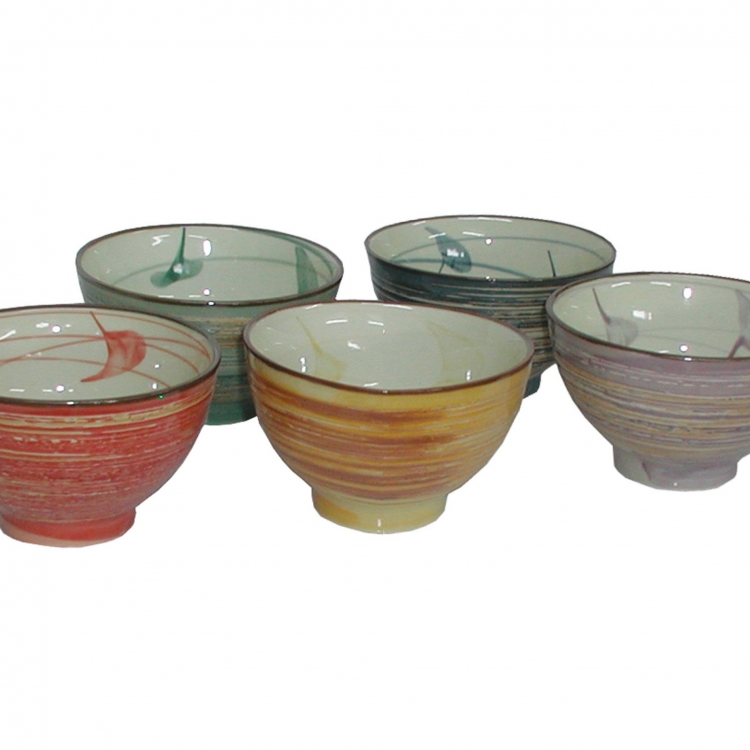 HSH281 Feng Shui Chinese Porcelain Rice Bowls (Set of Five) 11.5cm: Textured