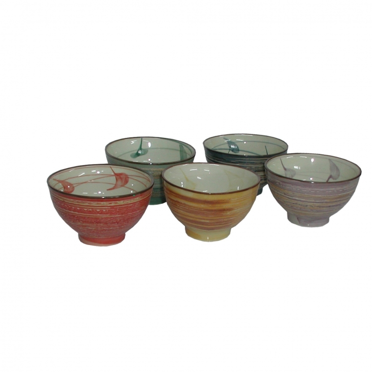 HSH281 Feng Shui Chinese Porcelain Rice Bowls (Set of Five) 11.5cm: Textured
