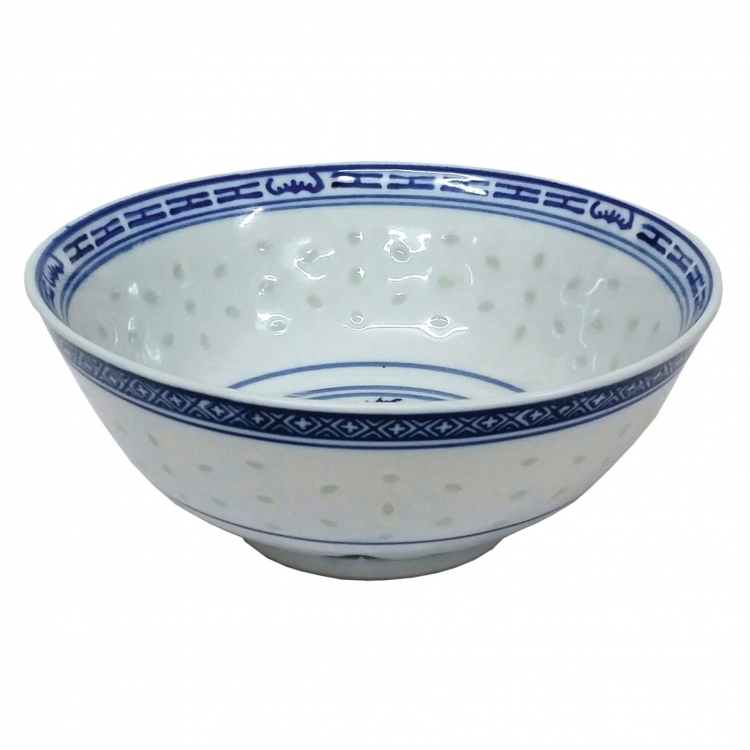 HSH289 Feng Shui Chinese Porcelain Soup Bowls (Set of Six): Rice Pattern Large 18cm