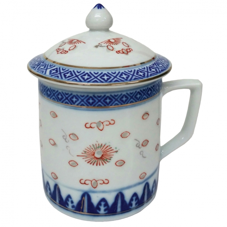 GSH251 Feng Shui Chinese Porcelain Mug: Rice Pattern Doodle