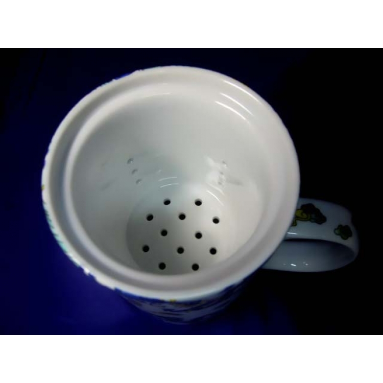 FSH250B Feng Shui Porcelain Mug with Infuser: Terracotta Soldiers Black Rim